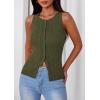 image:imagePRETTYGARDEN Sleeveless Button Down Shirts for Women Summer 2026 Going Out Ribbed Knit Tank Tops Y2K Clothes Trendy Vest TopsArmy Green