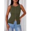 image:imagePRETTYGARDEN Sleeveless Button Down Shirts for Women Summer 2026 Going Out Ribbed Knit Tank Tops Y2K Clothes Trendy Vest TopsArmy Green