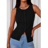 image:imagePRETTYGARDEN Sleeveless Button Down Shirts for Women Summer 2026 Going Out Ribbed Knit Tank Tops Y2K Clothes Trendy Vest TopsBlack