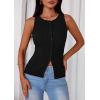image:imagePRETTYGARDEN Sleeveless Button Down Shirts for Women Summer 2026 Going Out Ribbed Knit Tank Tops Y2K Clothes Trendy Vest TopsBlack