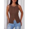 image:imagePRETTYGARDEN Sleeveless Button Down Shirts for Women Summer 2026 Going Out Ribbed Knit Tank Tops Y2K Clothes Trendy Vest TopsBrown