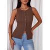 image:imagePRETTYGARDEN Sleeveless Button Down Shirts for Women Summer 2026 Going Out Ribbed Knit Tank Tops Y2K Clothes Trendy Vest TopsBrown