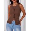 image:imagePRETTYGARDEN Sleeveless Button Down Shirts for Women Summer 2026 Going Out Ribbed Knit Tank Tops Y2K Clothes Trendy Vest TopsBrown