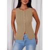 image:imagePRETTYGARDEN Sleeveless Button Down Shirts for Women Summer 2026 Going Out Ribbed Knit Tank Tops Y2K Clothes Trendy Vest TopsCamel