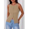 image:imagePRETTYGARDEN Sleeveless Button Down Shirts for Women Summer 2026 Going Out Ribbed Knit Tank Tops Y2K Clothes Trendy Vest TopsCamel