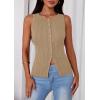 image:imagePRETTYGARDEN Sleeveless Button Down Shirts for Women Summer 2026 Going Out Ribbed Knit Tank Tops Y2K Clothes Trendy Vest TopsCamel