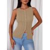 image:imagePRETTYGARDEN Sleeveless Button Down Shirts for Women Summer 2026 Going Out Ribbed Knit Tank Tops Y2K Clothes Trendy Vest TopsCamel