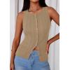 image:imagePRETTYGARDEN Sleeveless Button Down Shirts for Women Summer 2026 Going Out Ribbed Knit Tank Tops Y2K Clothes Trendy Vest TopsCamel