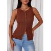 image:imagePRETTYGARDEN Sleeveless Button Down Shirts for Women Summer 2026 Going Out Ribbed Knit Tank Tops Y2K Clothes Trendy Vest TopsCaramel