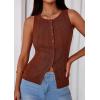 image:imagePRETTYGARDEN Sleeveless Button Down Shirts for Women Summer 2026 Going Out Ribbed Knit Tank Tops Y2K Clothes Trendy Vest TopsCaramel