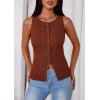 image:imagePRETTYGARDEN Sleeveless Button Down Shirts for Women Summer 2026 Going Out Ribbed Knit Tank Tops Y2K Clothes Trendy Vest TopsCaramel