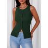 image:imagePRETTYGARDEN Sleeveless Button Down Shirts for Women Summer 2026 Going Out Ribbed Knit Tank Tops Y2K Clothes Trendy Vest TopsDark Green