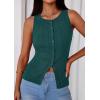 image:imagePRETTYGARDEN Sleeveless Button Down Shirts for Women Summer 2026 Going Out Ribbed Knit Tank Tops Y2K Clothes Trendy Vest TopsMalachite Green
