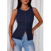image:imagePRETTYGARDEN Sleeveless Button Down Shirts for Women Summer 2026 Going Out Ribbed Knit Tank Tops Y2K Clothes Trendy Vest TopsNavy
