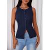 image:imagePRETTYGARDEN Sleeveless Button Down Shirts for Women Summer 2026 Going Out Ribbed Knit Tank Tops Y2K Clothes Trendy Vest TopsNavy