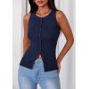 image:imagePRETTYGARDEN Sleeveless Button Down Shirts for Women Summer 2026 Going Out Ribbed Knit Tank Tops Y2K Clothes Trendy Vest TopsNavy