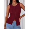 image:imagePRETTYGARDEN Sleeveless Button Down Shirts for Women Summer 2026 Going Out Ribbed Knit Tank Tops Y2K Clothes Trendy Vest TopsWine Red