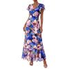 image:imagePRETTYGARDEN Spring Dresses for Women 2026 Summer Boho Floral Ruffle Short Sleeve Flowy Beach Wedding Guest Maxi Long DressBlack Pink Flower