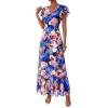 image:imagePRETTYGARDEN Spring Dresses for Women 2026 Summer Boho Floral Ruffle Short Sleeve Flowy Beach Wedding Guest Maxi Long DressBlack Pink Flower