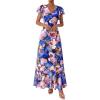 image:imagePRETTYGARDEN Spring Dresses for Women 2026 Summer Boho Floral Ruffle Short Sleeve Flowy Beach Wedding Guest Maxi Long DressBlack Pink Flower