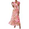 image:imagePRETTYGARDEN Spring Dresses for Women 2026 Summer Boho Floral Ruffle Short Sleeve Flowy Beach Wedding Guest Maxi Long DressFloral Apricot Pink