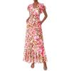 image:imagePRETTYGARDEN Spring Dresses for Women 2026 Summer Boho Floral Ruffle Short Sleeve Flowy Beach Wedding Guest Maxi Long DressFloral Apricot Pink