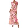 image:imagePRETTYGARDEN Spring Dresses for Women 2026 Summer Boho Floral Ruffle Short Sleeve Flowy Beach Wedding Guest Maxi Long DressFloral Apricot Pink