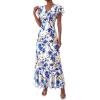 image:imagePRETTYGARDEN Spring Dresses for Women 2026 Summer Boho Floral Ruffle Short Sleeve Flowy Beach Wedding Guest Maxi Long DressFloral Beige Blue