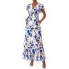 image:imagePRETTYGARDEN Spring Dresses for Women 2026 Summer Boho Floral Ruffle Short Sleeve Flowy Beach Wedding Guest Maxi Long DressFloral Beige Blue