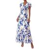 image:imagePRETTYGARDEN Spring Dresses for Women 2026 Summer Boho Floral Ruffle Short Sleeve Flowy Beach Wedding Guest Maxi Long DressFloral Beige Blue