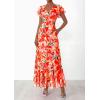 image:imagePRETTYGARDEN Spring Dresses for Women 2026 Summer Boho Floral Ruffle Short Sleeve Flowy Beach Wedding Guest Maxi Long DressPrint Orange