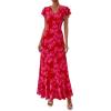 image:imagePRETTYGARDEN Spring Dresses for Women 2026 Summer Boho Floral Ruffle Short Sleeve Flowy Beach Wedding Guest Maxi Long DressRed Floral