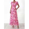 image:imagePRETTYGARDEN Spring Dresses for Women 2026 Summer Boho Floral Ruffle Short Sleeve Flowy Beach Wedding Guest Maxi Long DressRose Red Floral