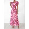 image:imagePRETTYGARDEN Spring Dresses for Women 2026 Summer Boho Floral Ruffle Short Sleeve Flowy Beach Wedding Guest Maxi Long DressRose Red Floral