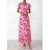 image:imagePRETTYGARDEN Spring Dresses for Women 2026 Summer Boho Floral Ruffle Short Sleeve Flowy Beach Wedding Guest Maxi Long DressRose Red Floral