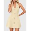 image:imagePRETTYGARDEN Summer Cocktail Dresses for Women Short 2026 Spring Halter V Neck Beach Party Backless A Line Mini DressBeige