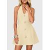 image:imagePRETTYGARDEN Summer Cocktail Dresses for Women Short 2026 Spring Halter V Neck Beach Party Backless A Line Mini DressBeige