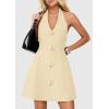 image:imagePRETTYGARDEN Summer Cocktail Dresses for Women Short 2026 Spring Halter V Neck Beach Party Backless A Line Mini DressBeige