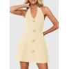 image:imagePRETTYGARDEN Summer Cocktail Dresses for Women Short 2026 Spring Halter V Neck Beach Party Backless A Line Mini DressBeige