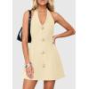 image:imagePRETTYGARDEN Summer Cocktail Dresses for Women Short 2026 Spring Halter V Neck Beach Party Backless A Line Mini DressBeige