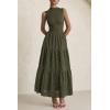 image:imagePRETTYGARDEN Summer Dresses for Women 2026 Casual Eyelet Sleeveless Wedding Guest Maxi Dress Tank Top Sundress with PocketsArmy Green