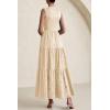 image:imagePRETTYGARDEN Summer Dresses for Women 2026 Casual Eyelet Sleeveless Wedding Guest Maxi Dress Tank Top Sundress with PocketsBeige