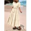 image:imagePRETTYGARDEN Summer Dresses for Women 2026 Elegant Classy Short Sleeve V Neck Ruffle A Line Belted Long Beach Vacation DressApricot