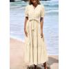 image:imagePRETTYGARDEN Summer Dresses for Women 2026 Elegant Classy Short Sleeve V Neck Ruffle A Line Belted Long Beach Vacation DressApricot