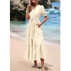 image:imagePRETTYGARDEN Summer Dresses for Women 2026 Elegant Classy Short Sleeve V Neck Ruffle A Line Belted Long Beach Vacation DressApricot