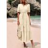 image:imagePRETTYGARDEN Summer Dresses for Women 2026 Elegant Classy Short Sleeve V Neck Ruffle A Line Belted Long Beach Vacation DressApricot
