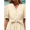 image:imagePRETTYGARDEN Summer Dresses for Women 2026 Elegant Classy Short Sleeve V Neck Ruffle A Line Belted Long Beach Vacation DressApricot