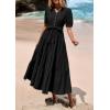 image:imagePRETTYGARDEN Summer Dresses for Women 2026 Elegant Classy Short Sleeve V Neck Ruffle A Line Belted Long Beach Vacation DressBlack