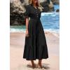 image:imagePRETTYGARDEN Summer Dresses for Women 2026 Elegant Classy Short Sleeve V Neck Ruffle A Line Belted Long Beach Vacation DressBlack