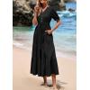 image:imagePRETTYGARDEN Summer Dresses for Women 2026 Elegant Classy Short Sleeve V Neck Ruffle A Line Belted Long Beach Vacation DressBlack